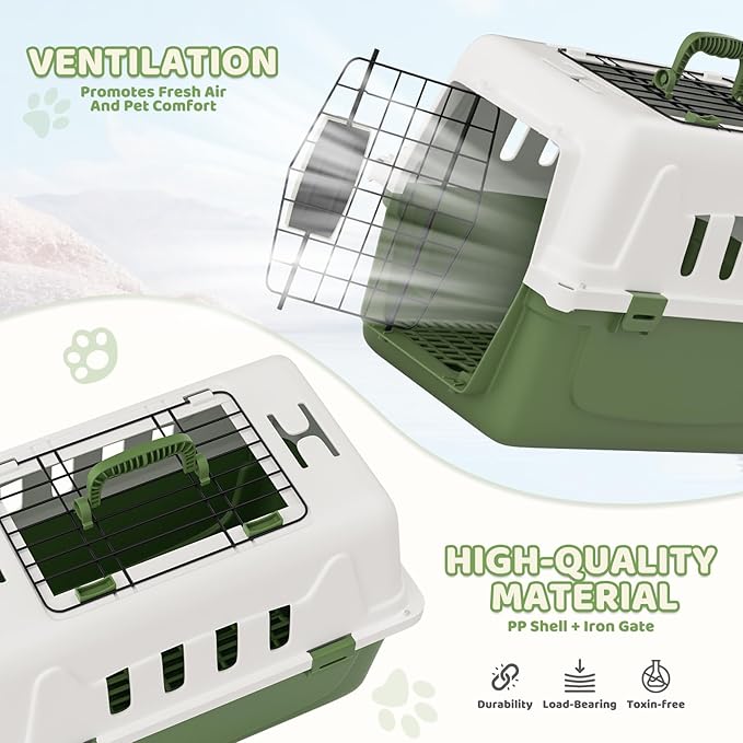 Magshion 18 Inch Pet Carrier Hard-Sided Dog Carrier with Top and Front Door Access, Plastic Dog Kennel for Longer Traveling, Durable Handle and 4 Sides Ventilation for Pet Up 10 lbs (White+Green)