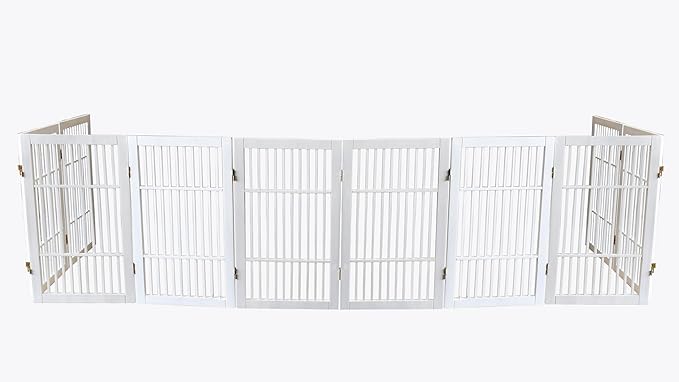 Pet Dog Gate Strong and Durable Freestanding Folding Acacia Hardwood Portable Wooden Fence Indoors or Outdoors by Urnporium (White Pet Gate, 10 Panel 30" Tall)