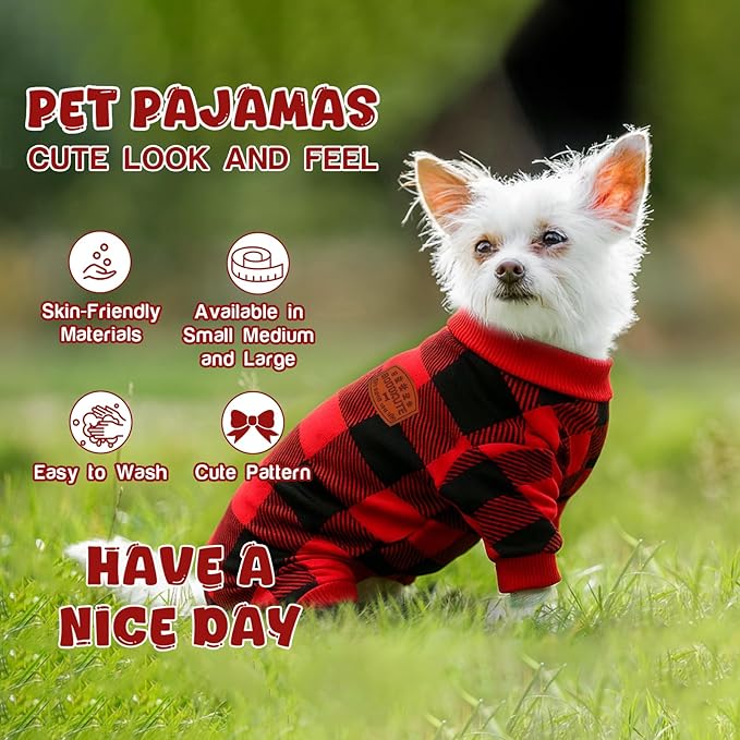 Dog Christmas Pajamas Soft Velvet Red Plaid Dog Christmas Outfit Warm Pet Winter Clothes for Small Medium Large Pet Dogs Cats
