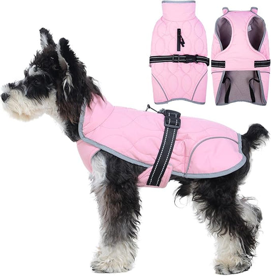 IDOMIK Dog Winter Jacket, Adjustable Waterproof Dog Warm Coat with Fleece Lining, Turtleneck Windproof Cold Weather Coats for Winter, Reflective Warm Snow Jacket for Chihuahua Yorkshire,Pink,XS