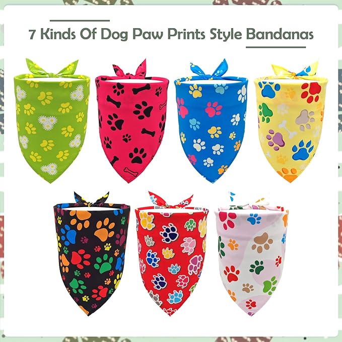 7 PCS Paw Print Dog Bandanas for Large Dog Breed 33 Inch Sewing Hemming Dogs Bandana XL Drool Bibs Party Grooming L