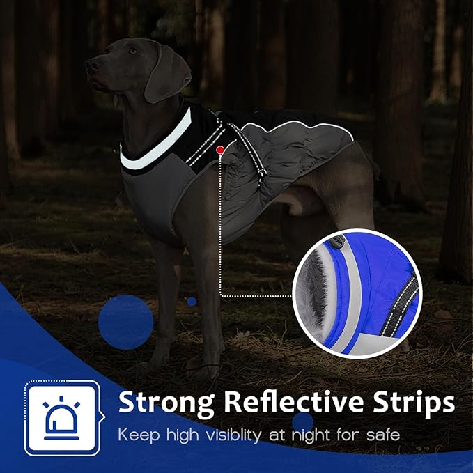 Dog Winter Coat with Harness, Dog Jacket, Pet Clothes with Zipper on Back, Waterproof Windproof Warm Vest, Reflective Cold Weather Coats, for Small Medium Large Dogs, Thick, Blue, L