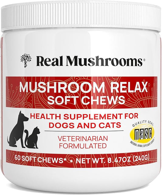Calming Chews for Dogs & Cats – Soft Chews with Reishi & Lion’s Mane for Daily Composure – for All Breeds & Sizes – Calming Treats for Dogs: 1 Chew/20 lb Daily; Cats: ¼ Chew Twice Daily – 60 Count