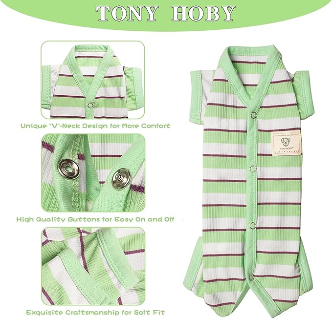 TONY HOBY Dog Pajamas, Male Dog Jumpsuit with Green Stripe, Dogs Clothes for Small Medium Size Dogs (Green&White, Boy, XS)