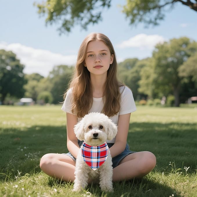 7 PCS Plaid Dog Bandanas for Small Dogs Stitching Edge Dog Bandanas for Puppy Doggy Print One Side Scarves Party Grooming S