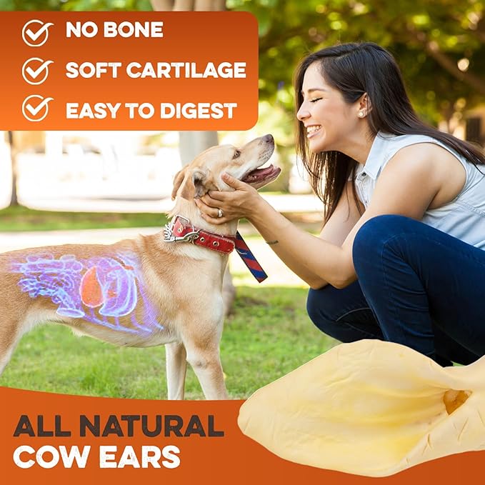 Cow Ears for Dogs – Thick Cut, Grass-Fed Angus Beef, All-Natural No-Rawhide Dog Treat Alternative