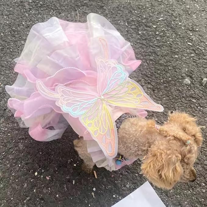 Butterfly Dog Costume Pink Dog Dress with Leash Ring Lolita Puppy Clothes for Small Dog Girl Halloween Cat Outfit for Kitten Chihuahua Yorkie Pomeranian(Purple, Large)