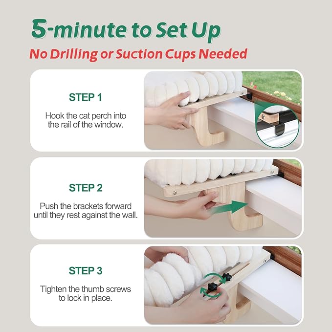 Zakkart SnugCloud Cat Window Perch with 4-Sided Bolster - Orthopedic Cat Hammock for Window Sill - Solid Hardwood & Metal Frame - Window Seat for Pets (Natural Color Wood w/Brown Bed, Medium)