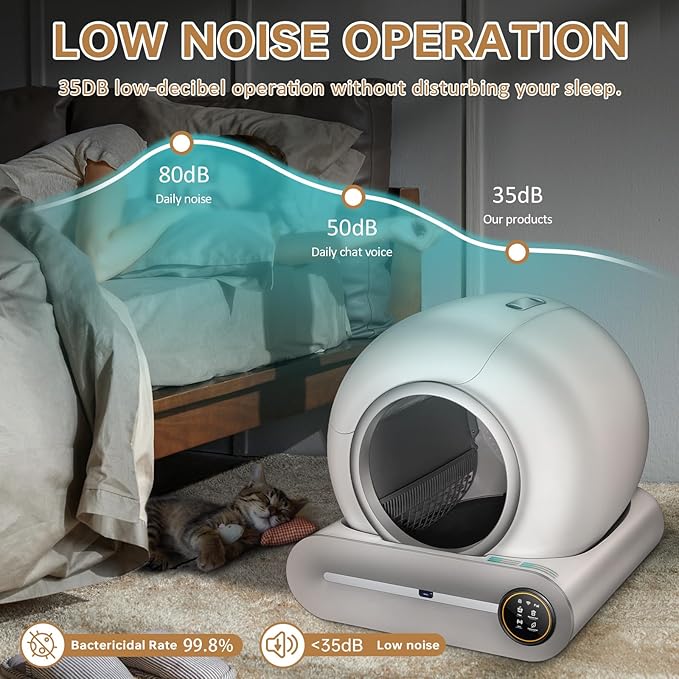 SUW Self Cleaning Litter Box, Automatic Cat Litter Box Self Cleaning for Multiple Cats, 65L+9L Robot, 3 Rolls Grabage Bags, Negative ion deodorization, APP Control, Toilet Monitoring