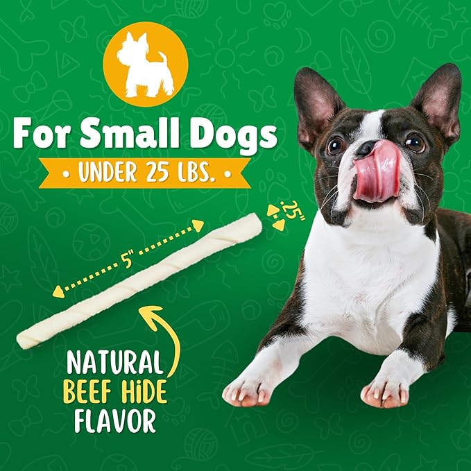Natural Rawhide Twist Sticks Dog Treats – 200ct. Premium Rawhide Chew Sticks – Long Lasting Chews for Small Dogs and Puppy Treats Made with Natural Beef Hide