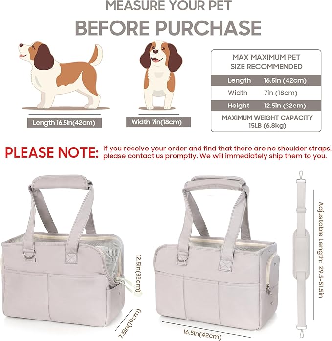 Dog Purse Carrier for Small Dogs, Soft Soft Sided Folding Dog Carriers for Small Dogs Medium Cats Puppies up to 15 Lbs, Washable Breathable Puppy Carrier for Outdoor Travel (Large Gray)