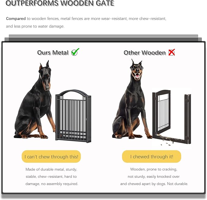 4NM Metal No Drilling Expandable Dog Gate, Extra Wide 144", Extra Tall 32" Free Standing Pet Gate with Door, Gates for Dogs Outdoor or Indoor, with 4PCS Support - Black
