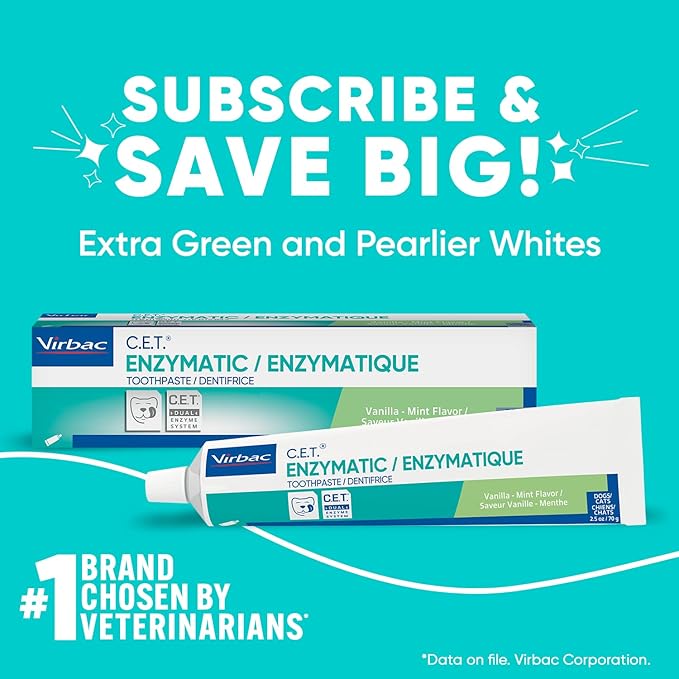 Virbac C.E.T. Enzymatic Toothpaste Eliminates Bad Breath by Removing Plaque and Tartar Buildup Best Pet Dental Care Toothpaste Vanilla Mint Flavor 2.5 Oz Tube
