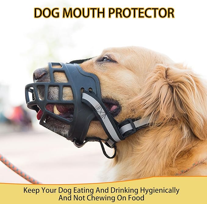 Breathable Dog Muzzle - Adjustable Soft Silicone & Mesh, Escape-Proof Design for Small Medium Dogs, Vet Recommended Training and Grooming Safety Black (XXL) 99-154lb Dogs