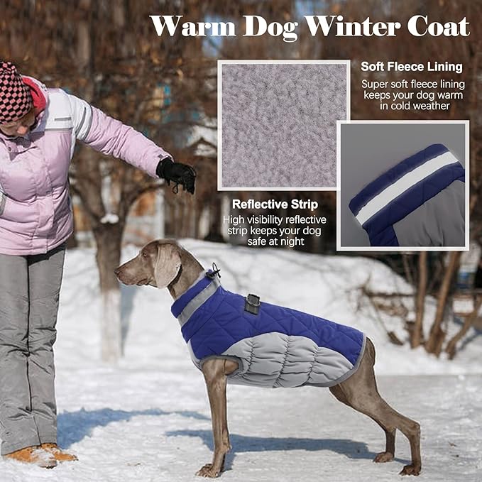 Lelepet Dog Coat Warm Dog Winter Coat Waterproof Dogs Jacket with Harness Built in Reflective Pet Fleece Vest Zip-Up Cold Weather Coats for Medium Dogs Turtleneck & Windproof Coats Dachshund Blue M