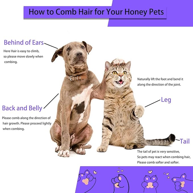 Pet Grooming Brush for Cats & Dogs, Self-Cleaning Undercoat Deshedding & Massage Tool, Purple