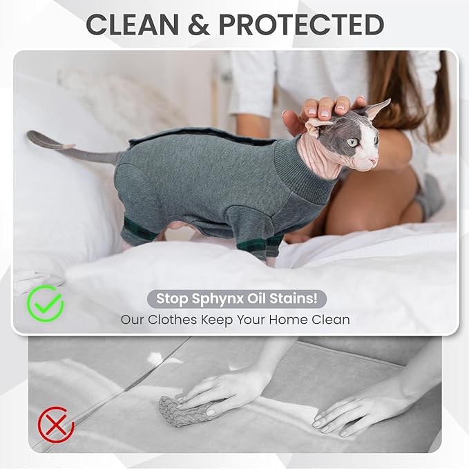 Sphynx Hairless Cats Sweater Shirt Kitten Soft Pullover Cute Cat Pajamas Jumpsuit Cotton Apparel Pet Winter Turtleneck for Cats LightGrey L