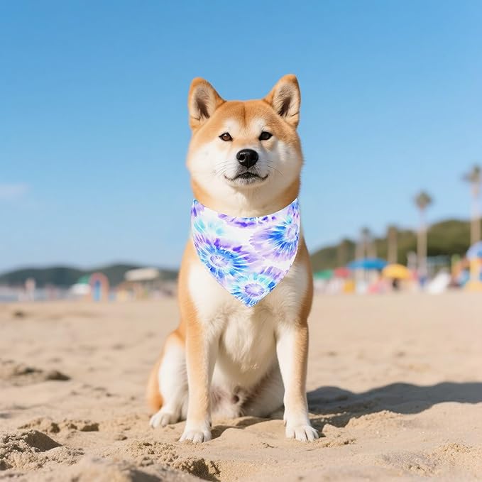 7 PCS Medium Tie Dye Dog Bandanas Hemming Seam Edge Dog Bandana for Small Dogs Print One Side Large Cats Scarfs Party Grooming M