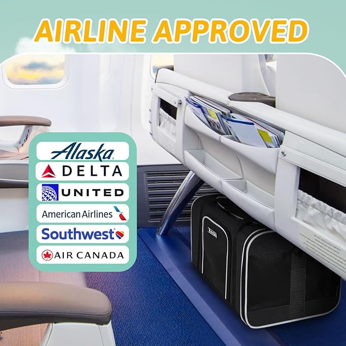 Petskd Pet Carrier 17x11x9.5 Alaska Airline Approved,Pet Travel Carrier Bag for Small Cats and Dogs, Soft Dog Carrier for 1-10 LBS Pets,Dog Cat Carrier with Safety Lock Zipper(Black)