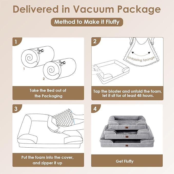 EHEYCIGA Orthopedic Dog Bed for Small Dogs, Waterproof Memory Foam Small Pet Beds with Sides, Non-Slip Bottom and Egg-Crate Foam Medium Dog Couch Bed with Washable Removable Cover, Grey