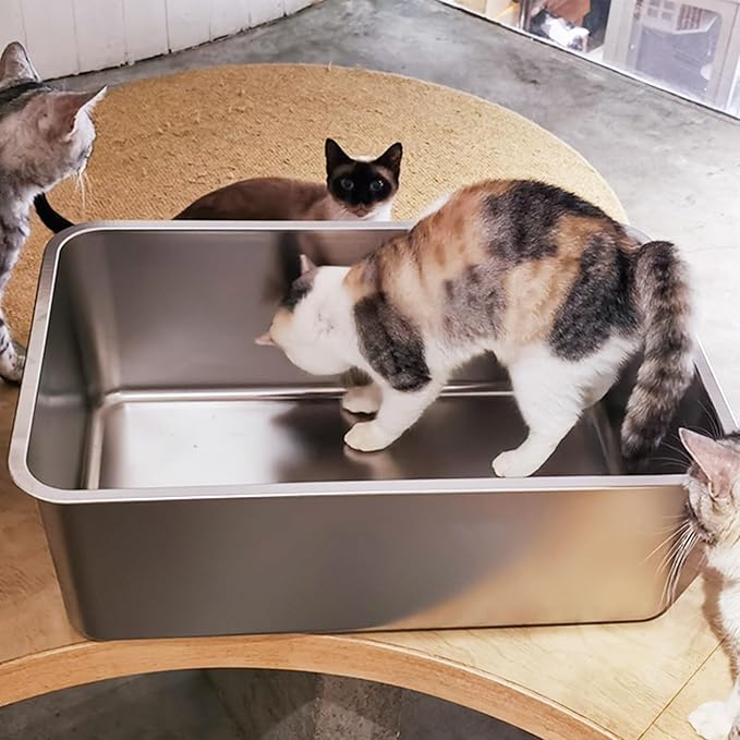LIHONG Stainless Steel Cat Litter Box,Extra Large Metal Litter Box for Big Cats Kitty Rabbits,No Smell,Non Stick,Easy to Clean(24" Lx16 Wx8 H,XL)