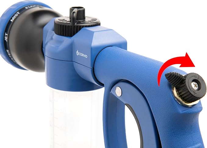 Adjustable Nozzle with Soap Dispenser, 8-Pattern Spray Hose Nozzle for Cleaning Cars, House, and Pets - Lightweight Plastic Design