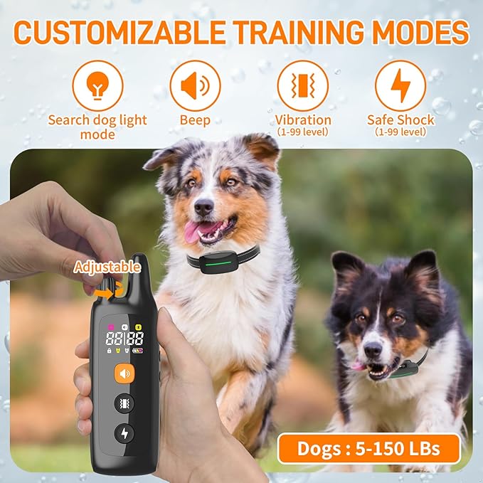 Dog Training Shock Collar 4000FT Dog Bark Collar with Remote IP67 Waterproof 4 Training Modes Beep Vibration Shock Light Mode Magnetic Charger Electric Dogs Collar 8-25 inches Single shock Earth Black