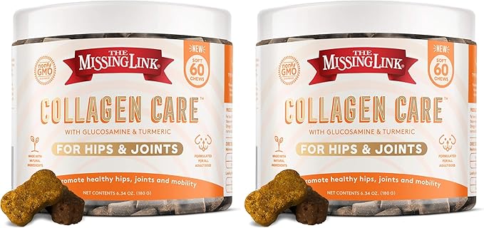 The Missing Link Collagen Care Hip & Joint Soft Chews 60ct - Daily Mobility & Anti-Inflammatory Support for Dogs (Pack of 2)