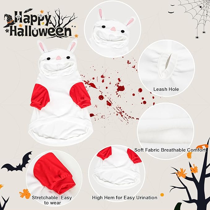 NACOCO Halloween Rabbit Dog Costume - Pet Christmas New Year Hoodie Warm Party Coat Outfit for Small and Medium Cat Dog Clothes(Red Rabbit,L)