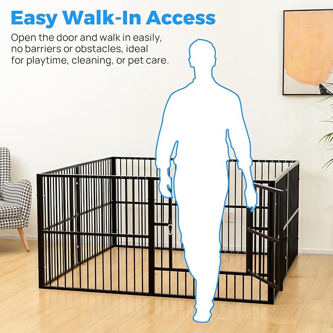 Dog Playpen - 32" Height Dog Pen, Heavy Duty Puppy Pen with Door, Safe & Sturdy, Easy Assemble for Indoor/Outdoor Pet Playpen (8 Panels with Door, Black)