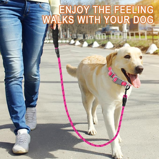 BARKBAY Dog Leashes for Large Dogs Heavy Duty Dog Leash 2 Pack 5 FT with Comfortable Padded Handle Highly Reflective Threads for Medium Large Dogs Walking Training Running (5FT-1/2,Fushcia+Black)