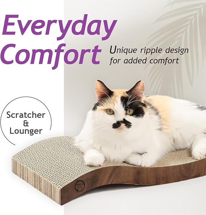 Reversible Wave Cat Scratcher for Indoor Cats - Cat Scratching Board, Horizontal Cat Scratch Pad Lounger with Reversible Usability and Extra Comfort for Lounge(2Pack, Dark Cherry)