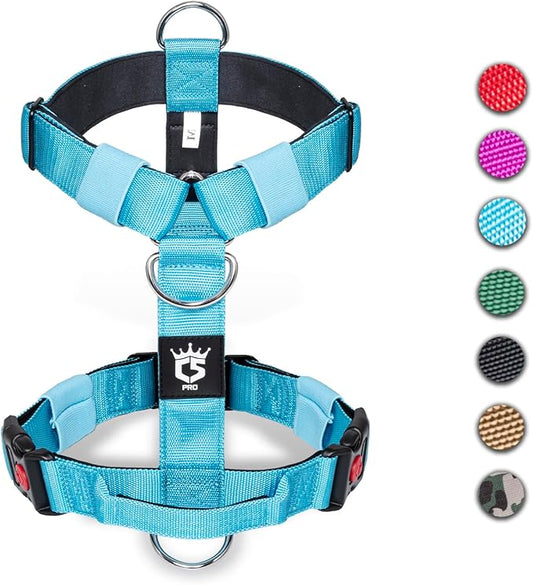 TSPRO Premium Heavy Duty Dog Harness, Adjustable Tactical Dog Harness for Large Dogs with Quick-Release Buckle and Comfortable Soft Handle for Outdoor Walking and Running (Blue M)