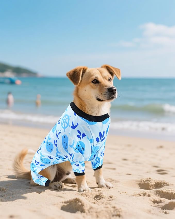 PET SHOW 4 Pack Dog Pajamas for Medium Large Dogs Girl Boy Watermelon Soft Stretchy PJs Whale Ice Cream Jumpsuit Dog Floral Onesies Outfits with Sleeve Pets Breathable Summer Clothes Costume XXL