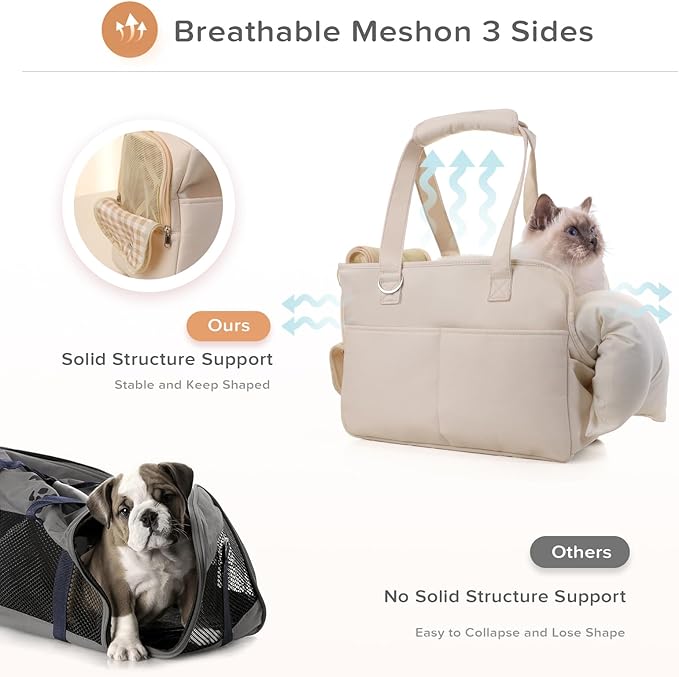 Dog Carriers for Small Dogs, Soft Sided Folding Dog Purse for Dogs Medium Cats Puppies up to 13 Lbs, Washable Breathable Puppy Carrier for Outdoor Travel (Small Beige)