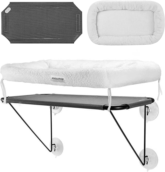 EvolutionUSA Cat Window Perch, Durable Feline Window Bed, Comfy Perch for 360 Views, Durable Elevated Cat Bed Lounger, Ideal Cat Window Hammock for Large Cats, Heavy Duty Window Bed, 24.4x12.6 in