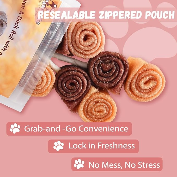 Triple Flavor Dog Treats Chicken Duck Rawhide Lollipops, Long Lasting Rawhide Sticks in Funny Shape, Healthy Chewy High Protein Training Treats Snacks for Medium Large Dogs, 4 Counts, 10.6oz