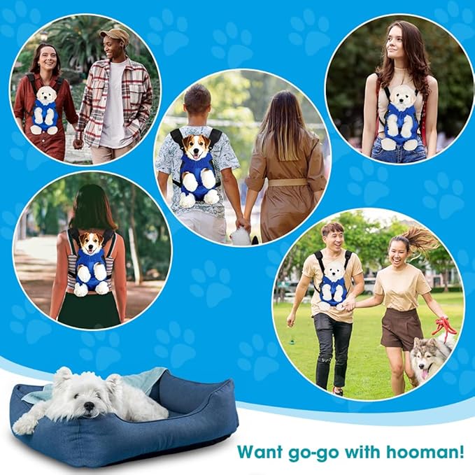 Dog Backpack Carrier, Pet Sling Front Backpack for Small Medium Dogs 10-16 Lbs, Legs Out, Adjustable Wearable Puppy Chest Travel Bag, Thick Straps & Cushion, Easy-Fit for Hiking/Walking/Camping