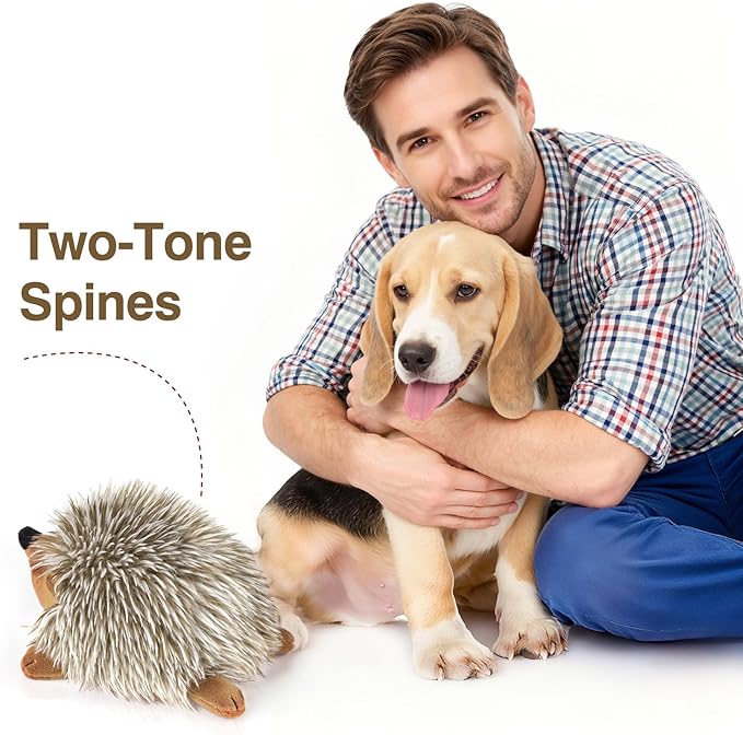Pawaboo Plush Dog Toy, [2PACK] Non-Toxic Super Soft Faux-Fur Hedgehog Dog Toy Stuffed Biting Training Playing Toys for Dog Puppy, Brown