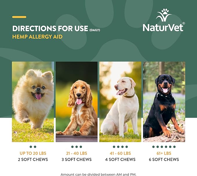NaturVet Hemp Allergy Aid Supplement for Dogs, Hemp Seed, Antioxidants, Omegas, Dha & Epa for Healthy Skin & Respiratory Health, 60 Count