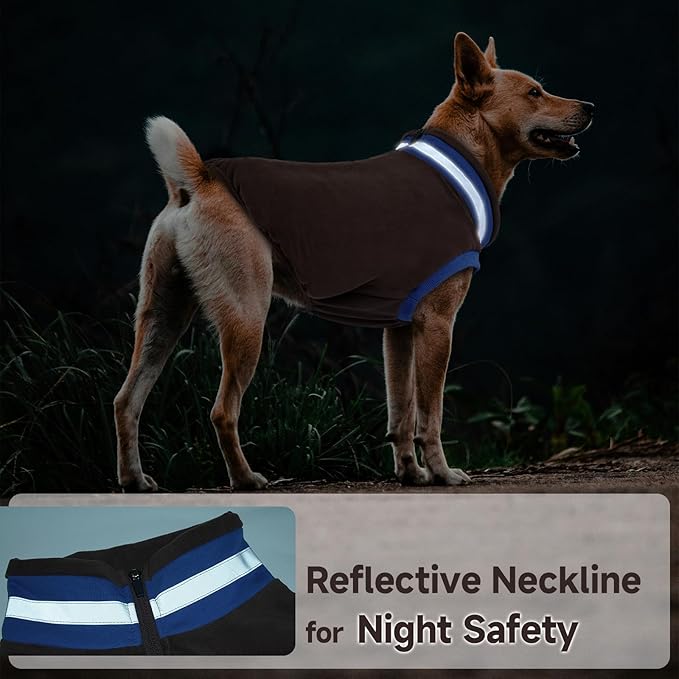 Lelepet Fleece Dog Sweater Zip Up Dog Fleece Jacket Reflective Warm Sweatshirt for Cold Weather Soft & Lightweight Pet Sweater Vest for Puppy Small Medium Large Dogs(XS-3XL)