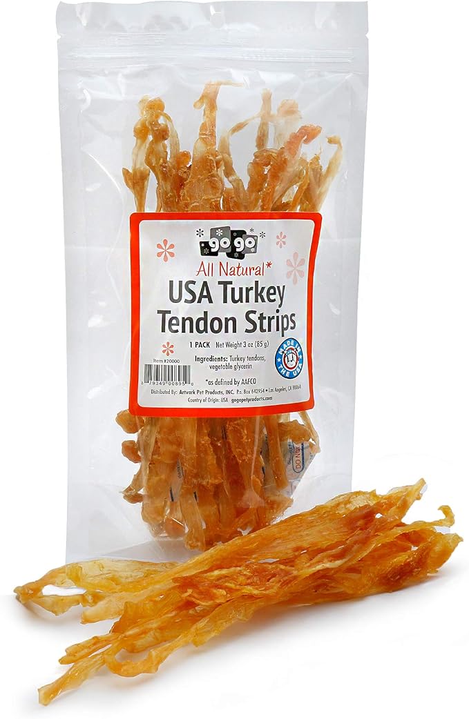 GOGO 3oz Turkey Tendon Strips Dog Chew Treats Sources and Made in The USA (1 Pack)
