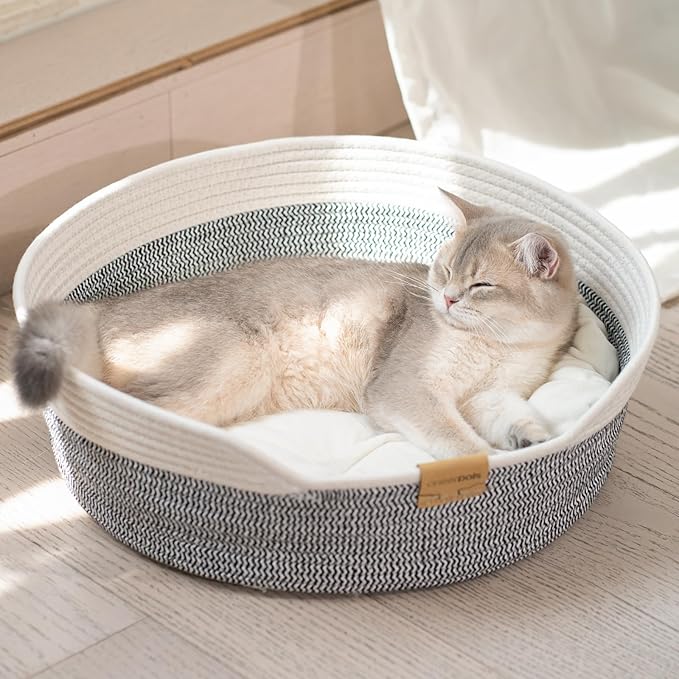 CHEERHOME PETS Cat Bed Basket with Cushion, Cute Pet Bed for Indoor Cats Couch, Kitten Bed for Medium and Large Cat, All Season Universal (Grey)