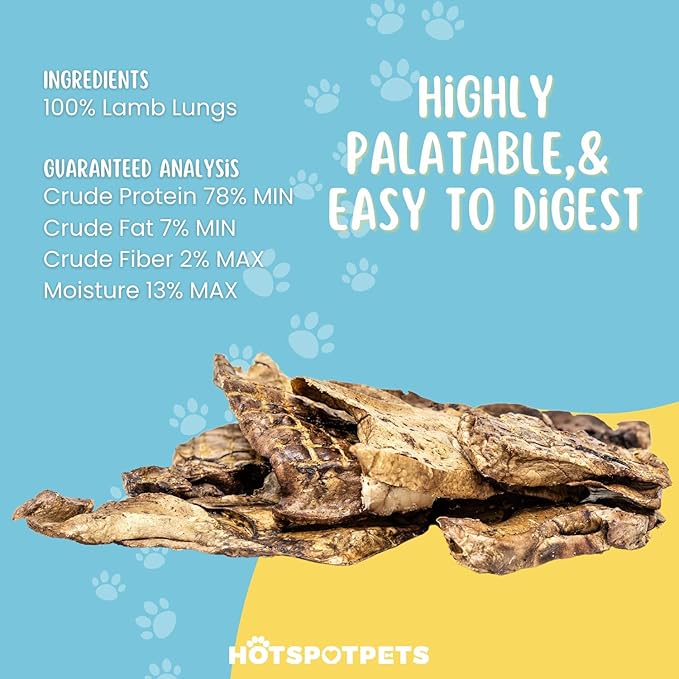 Hotspot Pets Premium Raw Single Ingredient Lamb Lung Dog Treats - 1lb Big Bag All-Natural, Made in USA - High Protein, Low Fat -Dehydrated for Freshness - A Rawhide Alternative for All Dogs