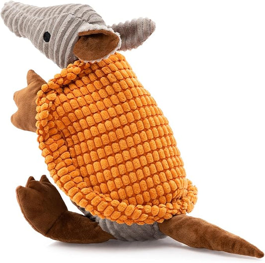 Hollypet Plush Dog Squeaky Toy Stuffed Armadillo Animal Pet Puppy Chew Toys with Clean Teeth for Small Medium Large All Breed Sizes Dogs, Orange, 14 in