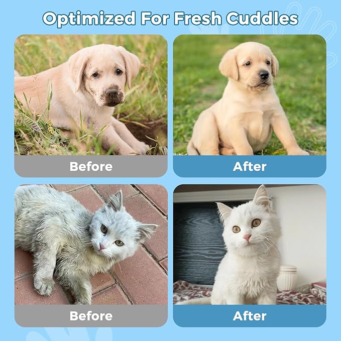 Vannon Portable Pet Bathing Wipes for Dogs & Cats, Cleaning & Odor-Controlling Extra Thick Grooming Glove Wipes for Daily Care and Traveling, Rinse Free, Nourish Fur, Individually Packaged, 10 PCS