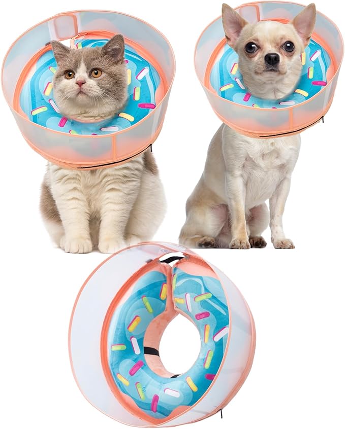Inflatable Dog Cone Collar with Enhanced Anti-Licking, Soft Neck Donut for Dogs Cats, Recovery Pet Cone Collar After Surgery for Large Medium Small Dogs (Donut Blue, Medium)