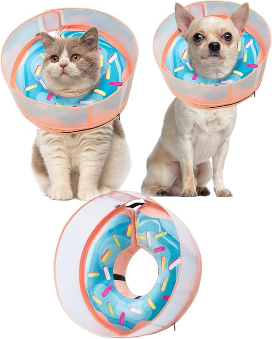 Inflatable Dog Cone Collar with Enhanced Anti-Licking, Soft Neck Donut for Dogs Cats, Recovery Pet Cone Collar After Surgery for Large Medium Small Dogs (Donut Blue, Medium)