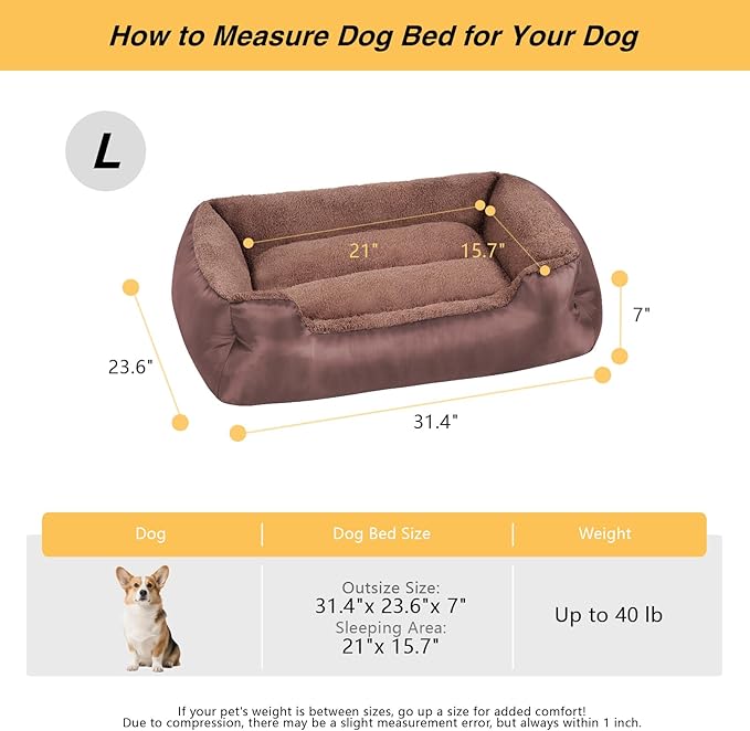 Orthopedic Dog Bed Medium Size Dogs, Washable Calming Dog Sofa Bed, Rectangle Comfort Pet Bed for Medium Dogs, Non-Slip Bottom, Brown