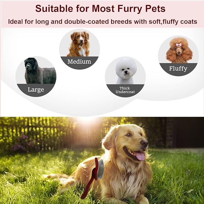 Large Ergonomic Slicker Brush for Dogs & Pets - Extra Long Pin Grooming Brush with Solid Wooden Handle for Poodles, Doodles, and Long-Haired Dogs (red)